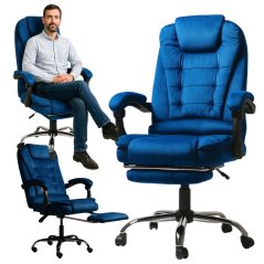 Bürostuhl BOSS mit Fußstütze - blauer Stoff