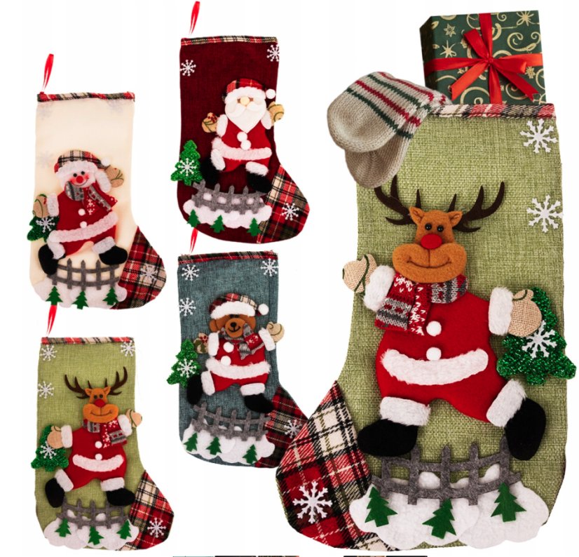 Set decorativ de 4 șosete de Crăciun