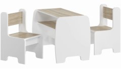 Detský set stolík a 2 stoličky s úložnou policou - sonoma + biela