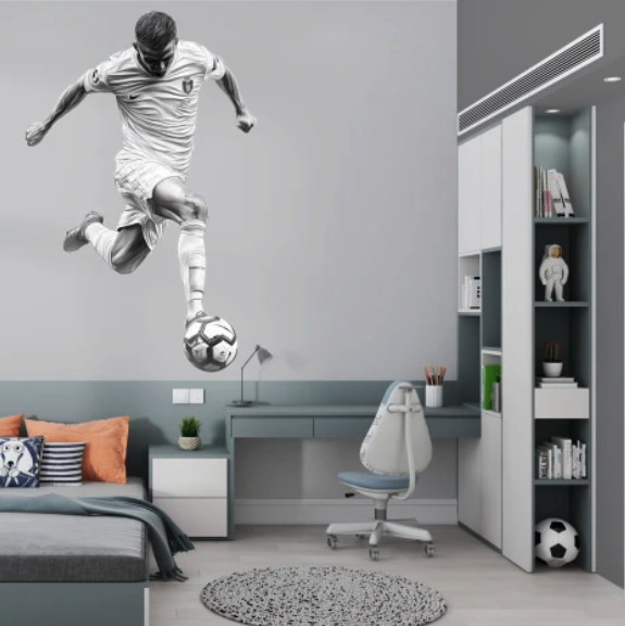 Modern falmatrica gyerek és tinédzser szobába - fekete-fehér focista