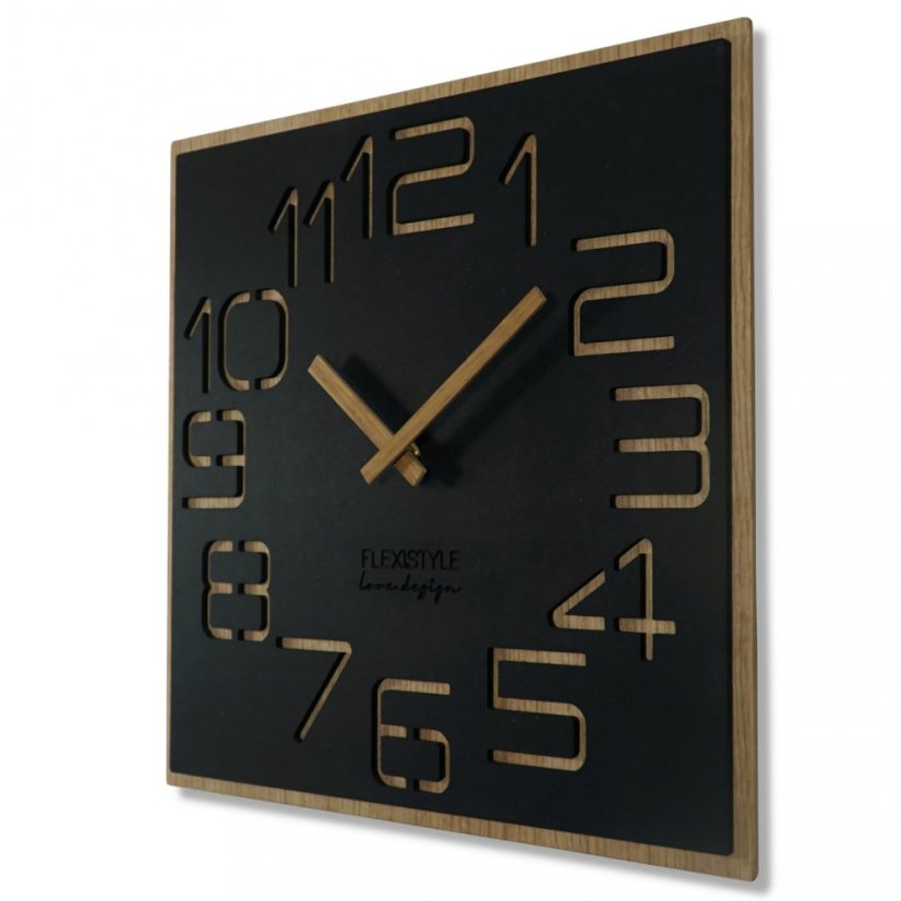 Modische Wanduhr in einer Kombination aus Holz und schwarzer Farbe, 40cm