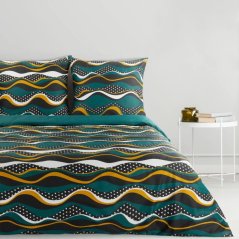 Lenzuola in cotone sateen - colore petrolio con motivo geometrico