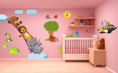 Fröhlicher Kinder-Wandsticker mit Tieren 100 x 200 cm