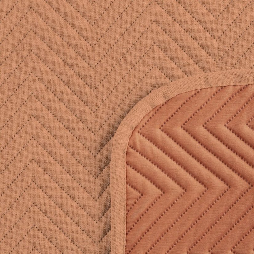 Unifarbene Tagesdecke mit gestepptem geometrischem Muster - ziegelorange
