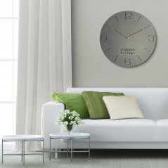 Kulaté hodiny do obývacího pokoje v šedé barvě