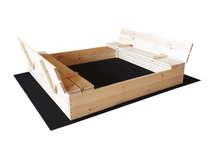 Groapă de nisip închisă pentru copii cu bănci 140 x 140 cm