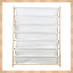 Dětská knihovna, dřevěný regál s 6 látkovými policemi 79 x 62,5 x 30 cm