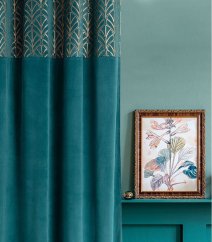 Elegantný petrolejovo zelený zatemňujúci záves so striebornými kruhmi 140x280 cm