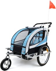 Remorcă pentru biciclete cu 2 locuri cu amortizor + JOGGER albastru