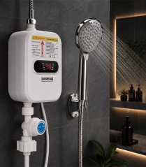 Elektrický průtokový ohřívač vody 3 500 W s displejem a sprchou, 15–50 °C