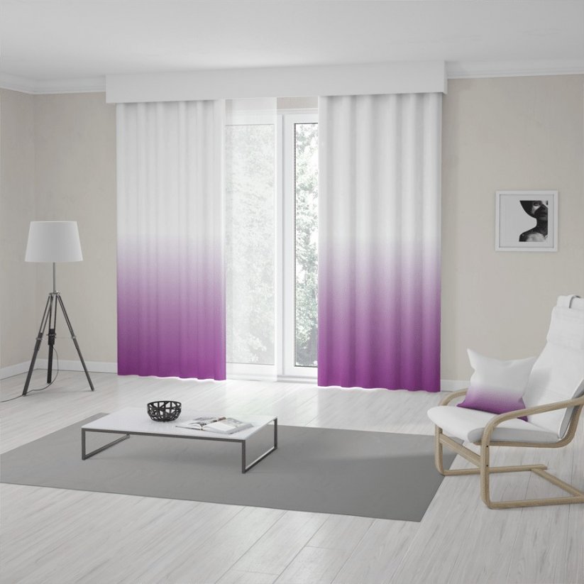 Unikátne závesy do obývačky šité na mieru s fialovým ombré efektom