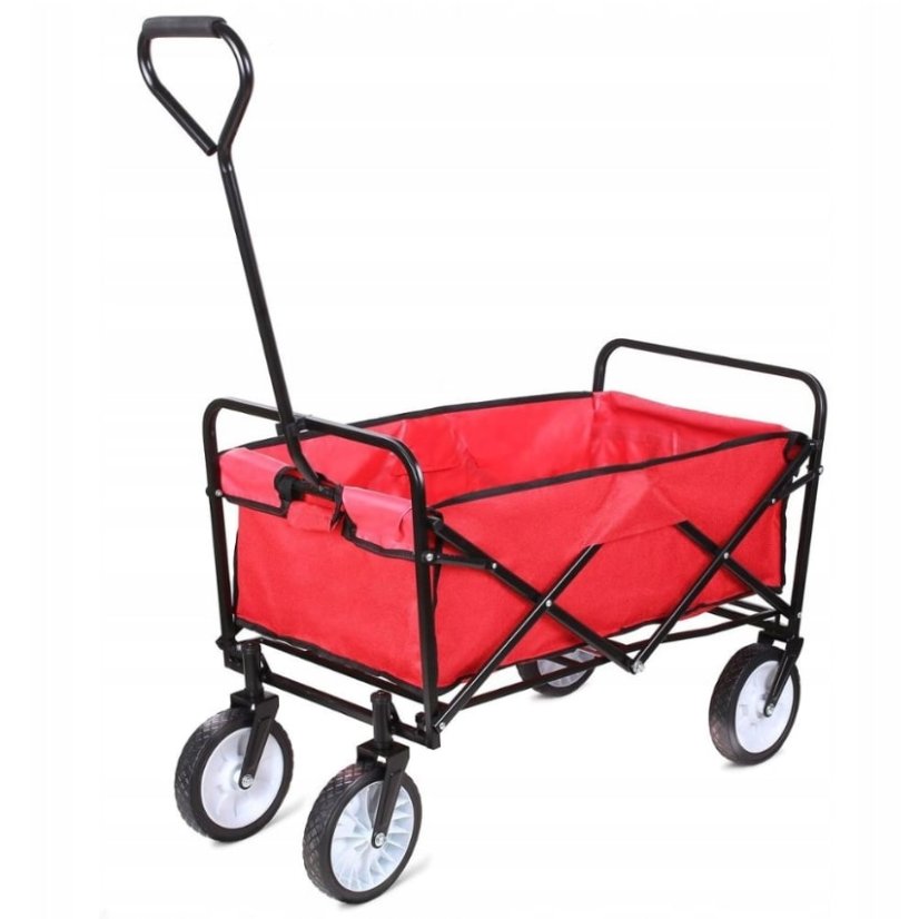 Praktický víceúčelový přepravní vozík v červené barvě