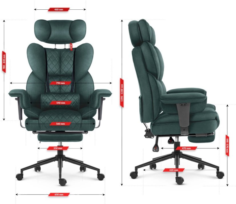 Ergonomski pisarniški fotelj HC-1037 z oporo za noge – zeleni žamet