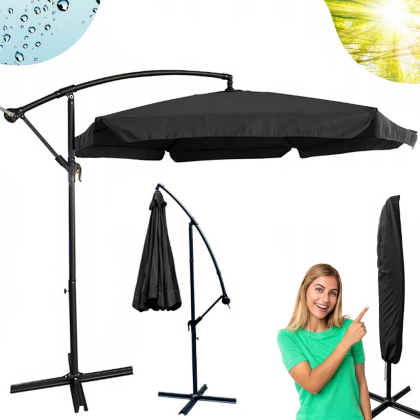 Kvalitný záhradný slnečník tmavosivej farby so stojanom