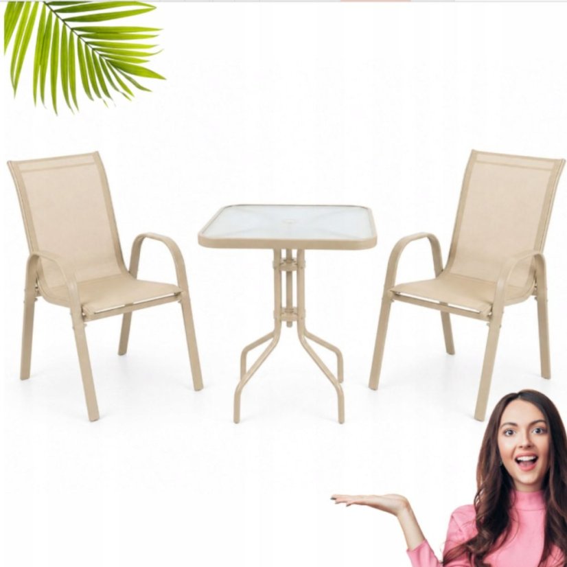 Set de mobilier bej pentru balcon mic, terasă - scaune + masă