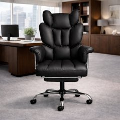 Luxus irodai szék RELAX PRO lábtartóval - fekete műbőr