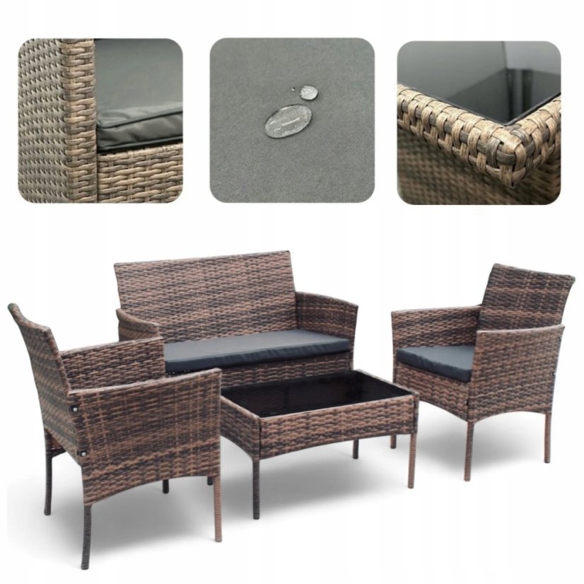 Elegante set di divani da giardino in rattan con tavolo