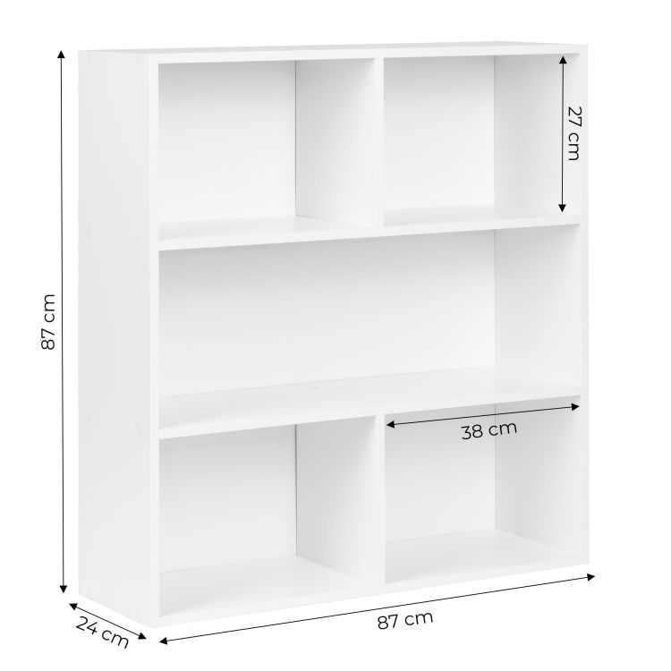 Modern fehér polc - háromszintes polc könyvek, dekorációk és játékok számára
