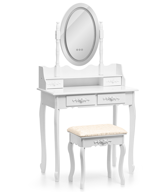 Moderný toaletný stolík s oválnym zrkadlom a LED osvetlením