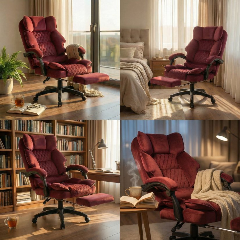 Scaun de birou ergonomic HC-1031 cu suport pentru picioare – culoare burgund