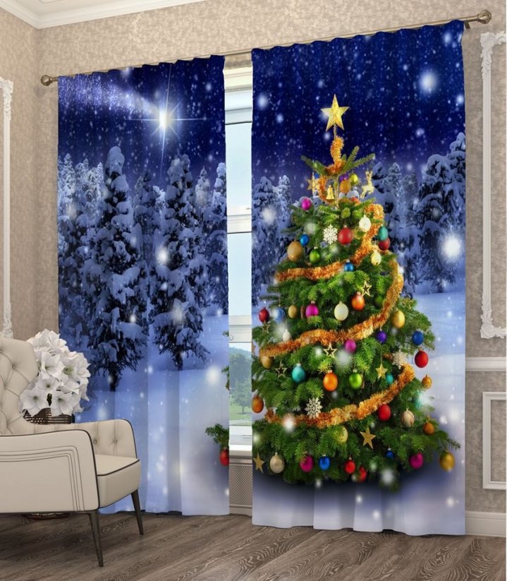 Wunderschöner 3D Vorhang mit Weihnachtsbaum