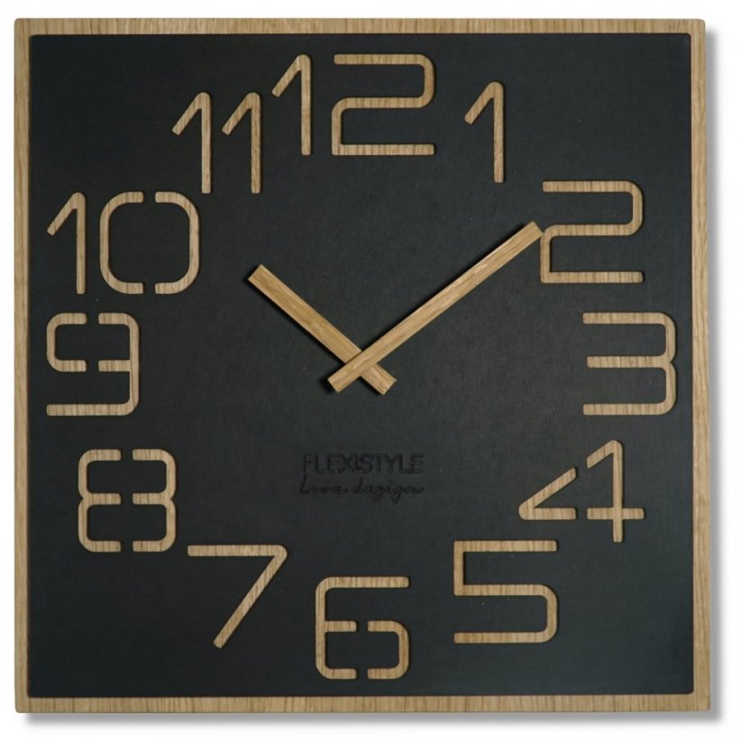 Дизайнерски стенен часовник в комбинация от дърво и черен цвят 40 см