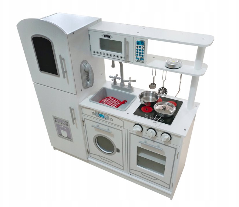 Fehér gyermekkonyha kiegészítőkkel és LED világítással