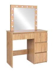 Toaletný stolík v dekore dreva s LED zrkadlom a 4 zásuvkami