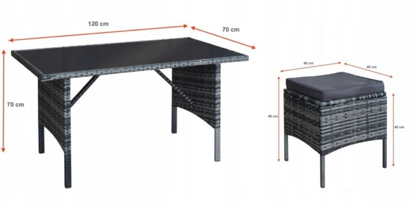 Sivá ratanová súprava - pohovka - kreslá a taburetky