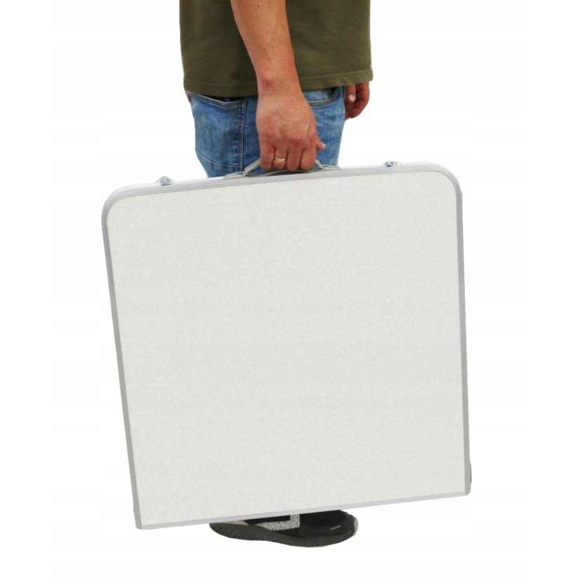 Kempingový stôl so 4 stoličkami v bielej farbe 120x60x70 cm