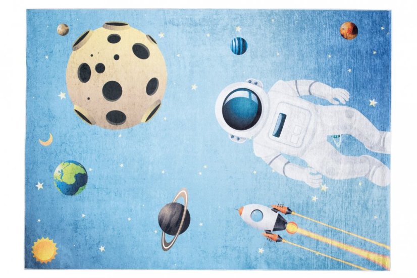Kinderteppich mit dem Motiv von Astronauten und Planeten 