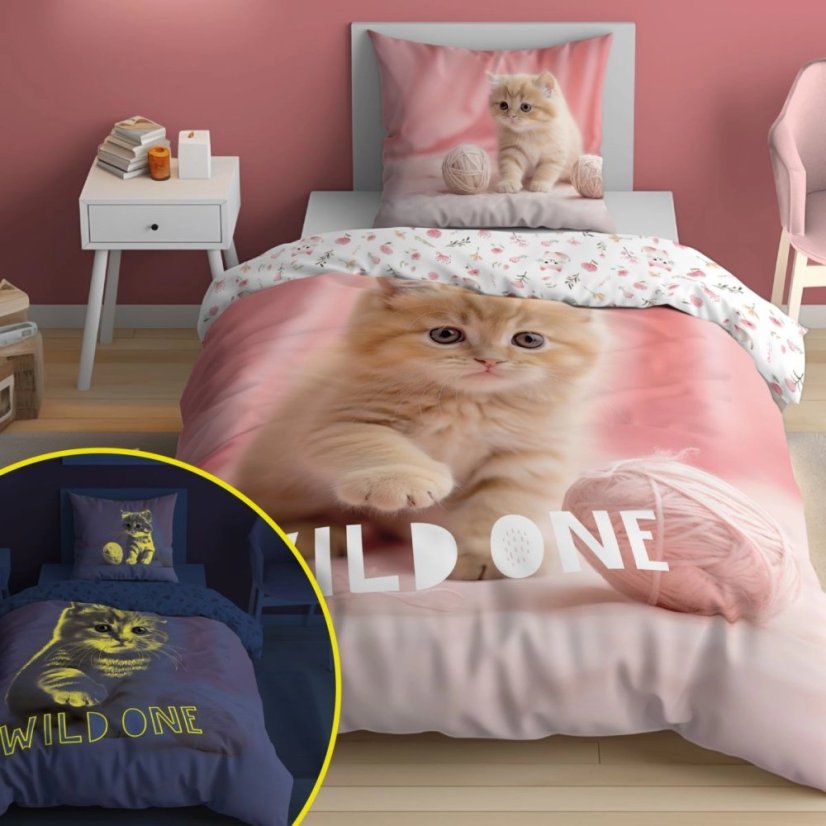 Svietiaca posteľná bielizeň z bavlny –  Roztomilá Mačička