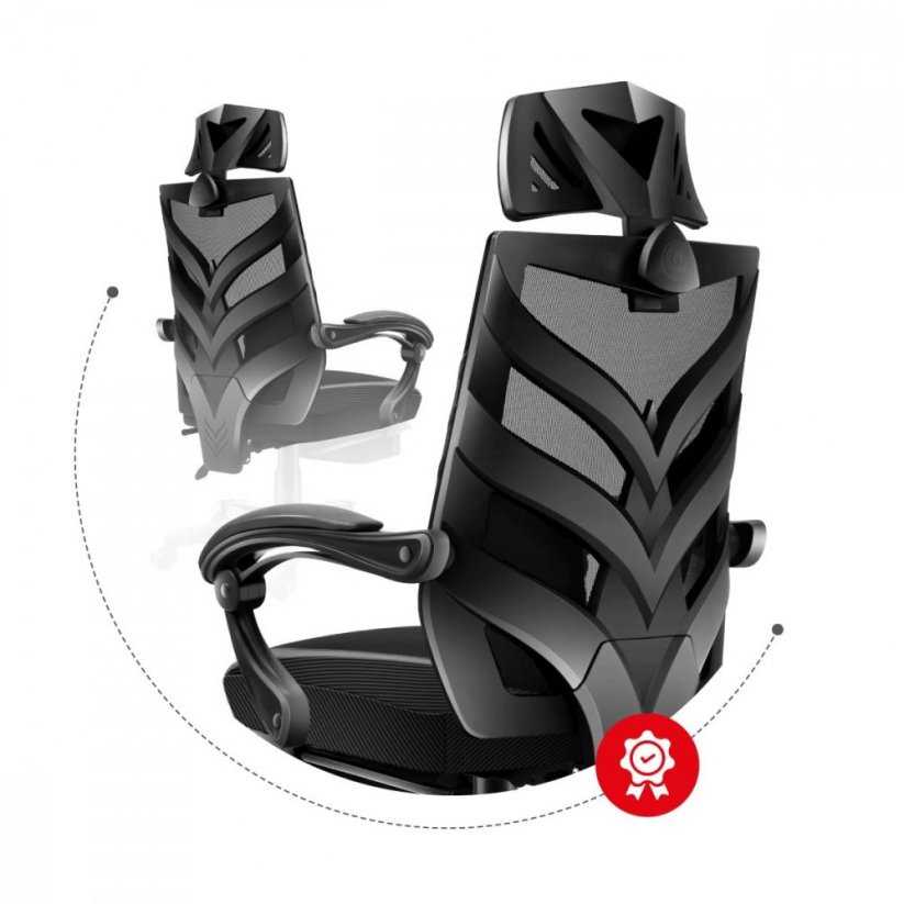 Einzigartiger schwarzer Gaming-Stuhl mit Fußstütze COMBAT 5.0