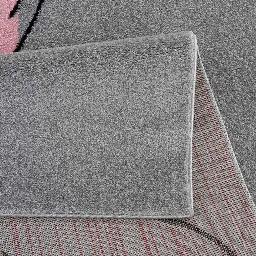 Covor pentru copii rotund, gri cu iepuraş zâmbitor