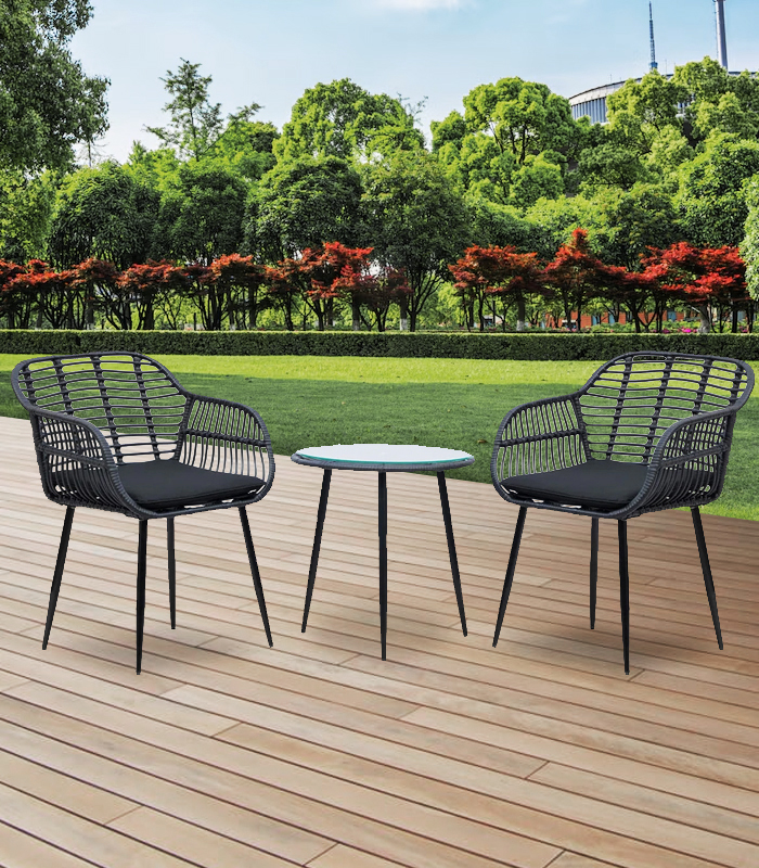 Záhradný ratanový set Napoli – čierna súprava s 2 kreslami a stolíkom