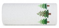 Памучна коледна кърпа в бяло с елхи