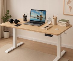 Elektricky výškově nastavitelný stůl 72 - 117 cm - olše, bílá