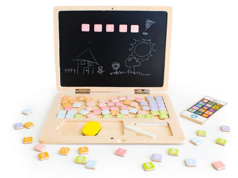 Dřevěná notebooková edukační magnetická tabule