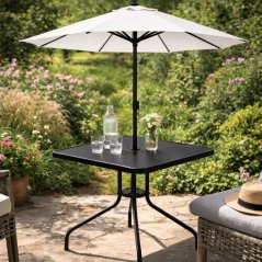 Štvorcový záhradný stolík 80 cm  s otvorom na slnečník - čierny