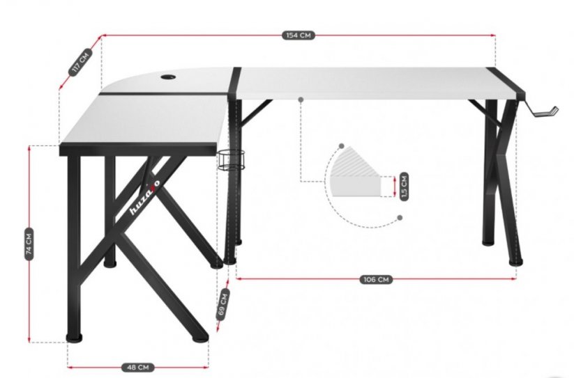 Prostorna kotna miza HERO 6.3 v beli barvi