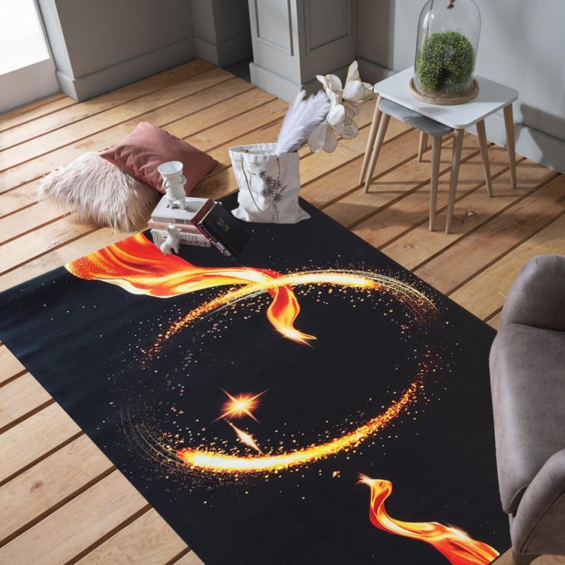Čierny koberec s ohnivým kruhom - Rozmer koberca: Šírka: 160 cm | Dĺžka: 220 cm