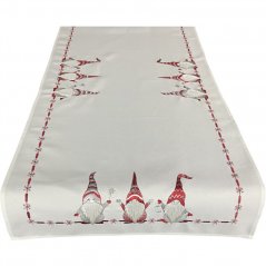 Bílý vánoční šátek s červenou výšivkou skřítků