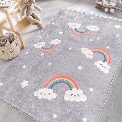 Preproga za otroško sobo - siva z mavrico