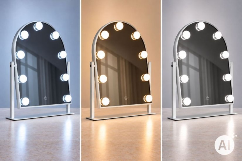 Stolní kosmetické zrcátko Hollywood s 9 LED žárovkami a dotykovým ovládáním – 30 x 40 cm