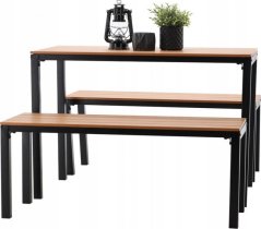 Kerti bútor garnitúra barna színben asztal + két pad 
