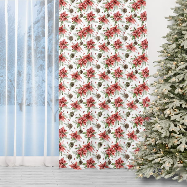 Frumoasă perdea de Crăciun cu motiv de trandafiri de Crăciun 150 x 240 cm