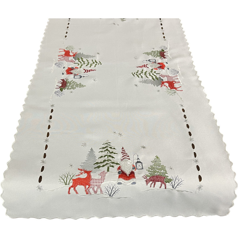 Stole alb de Crăciun cu broderie de elf și ren