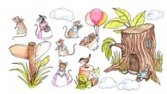 Очарователен детски стикер за стена Семейство мишки 60 х 120 см