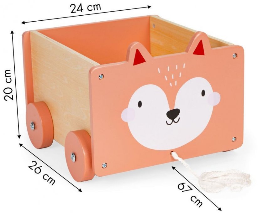 Дървена кутия за съхранение на връвчица с колела и мотив на лисица