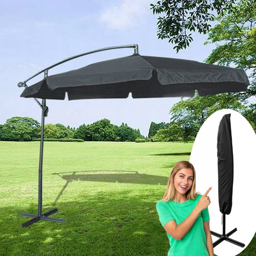 Ombrellone da giardino grande con supporto in grigio scuro